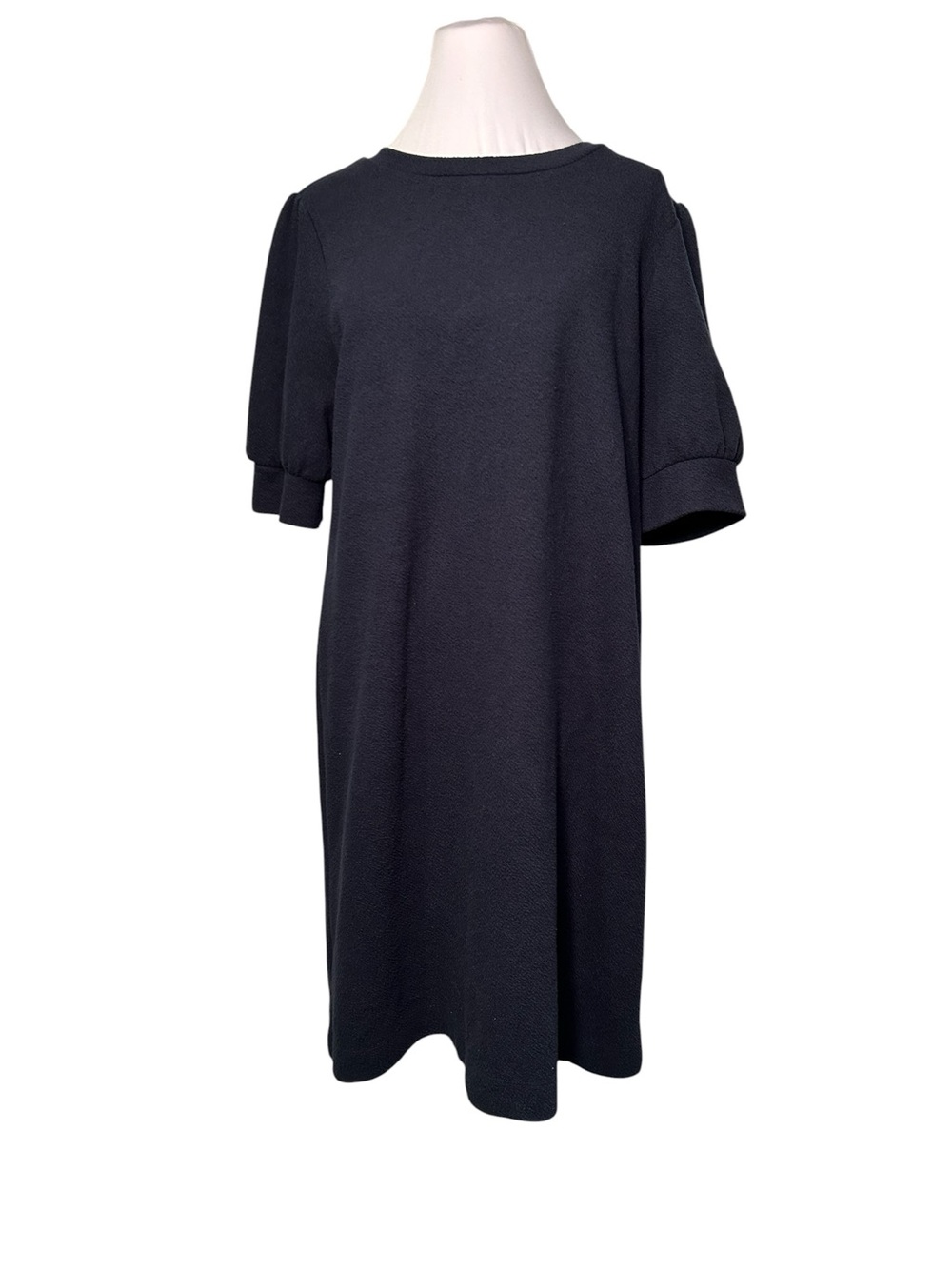 LOFT Navy Short-Sleeve Shift Dress Size L Puff Sleeve Classic Loose Fit Comfy